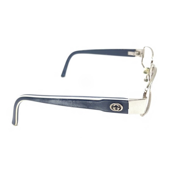 Gucci Gunmetal Silver Navy Blue Rectangle Eyeglasses Frames 135 Italy Men Women - Picture 4 of 12